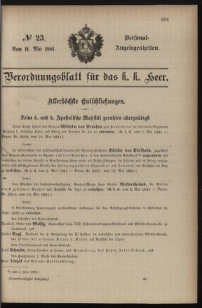 Kaiserlich-königliches Armee-Verordnungsblatt: Personal-Angelegenheiten 18810511 Seite: 1