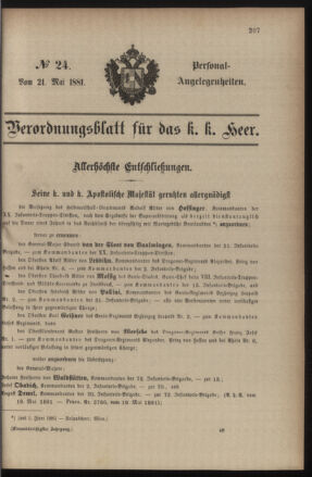 Kaiserlich-königliches Armee-Verordnungsblatt: Personal-Angelegenheiten 18810521 Seite: 1