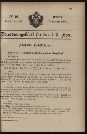 Kaiserlich-königliches Armee-Verordnungsblatt: Personal-Angelegenheiten 18810609 Seite: 1