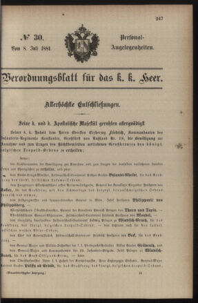 Kaiserlich-königliches Armee-Verordnungsblatt: Personal-Angelegenheiten 18810708 Seite: 1