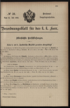 Kaiserlich-königliches Armee-Verordnungsblatt: Personal-Angelegenheiten 18810715 Seite: 1