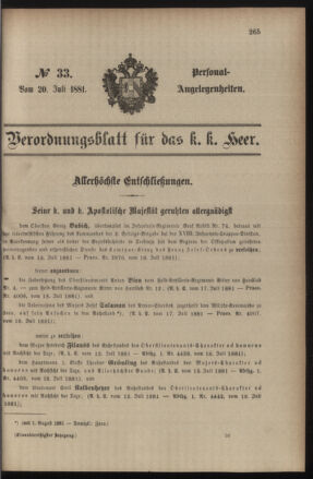 Kaiserlich-königliches Armee-Verordnungsblatt: Personal-Angelegenheiten 18810720 Seite: 1