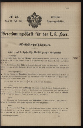 Kaiserlich-königliches Armee-Verordnungsblatt: Personal-Angelegenheiten 18810727 Seite: 1