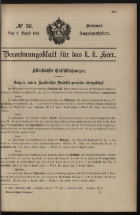 Kaiserlich-königliches Armee-Verordnungsblatt: Personal-Angelegenheiten 18810809 Seite: 1