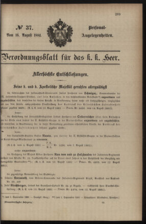 Kaiserlich-königliches Armee-Verordnungsblatt: Personal-Angelegenheiten 18810816 Seite: 1