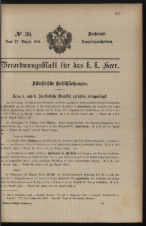 Kaiserlich-königliches Armee-Verordnungsblatt: Personal-Angelegenheiten 18810827 Seite: 1