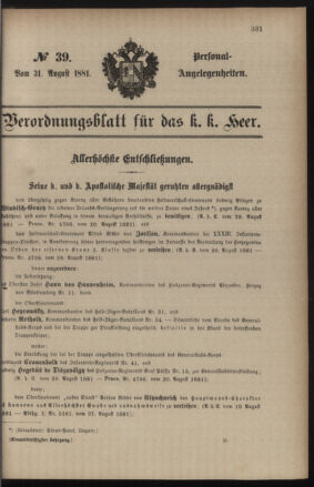 Kaiserlich-königliches Armee-Verordnungsblatt: Personal-Angelegenheiten 18810831 Seite: 1