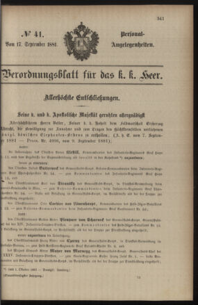 Kaiserlich-königliches Armee-Verordnungsblatt: Personal-Angelegenheiten 18810917 Seite: 1