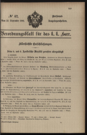 Kaiserlich-königliches Armee-Verordnungsblatt: Personal-Angelegenheiten 18810923 Seite: 1