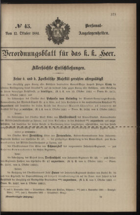 Kaiserlich-königliches Armee-Verordnungsblatt: Personal-Angelegenheiten 18811012 Seite: 1