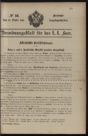 Kaiserlich-königliches Armee-Verordnungsblatt: Personal-Angelegenheiten 18811018 Seite: 1