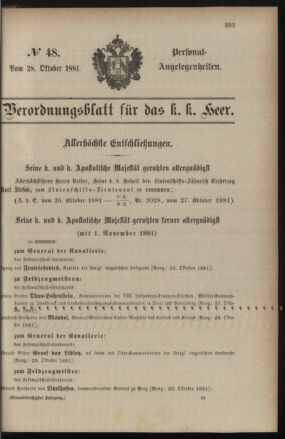 Kaiserlich-königliches Armee-Verordnungsblatt: Personal-Angelegenheiten 18811028 Seite: 1