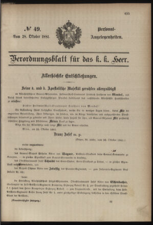 Kaiserlich-königliches Armee-Verordnungsblatt: Personal-Angelegenheiten 18811028 Seite: 63