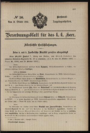 Kaiserlich-königliches Armee-Verordnungsblatt: Personal-Angelegenheiten 18811031 Seite: 1