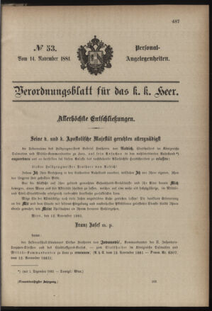 Kaiserlich-königliches Armee-Verordnungsblatt: Personal-Angelegenheiten 18811114 Seite: 1