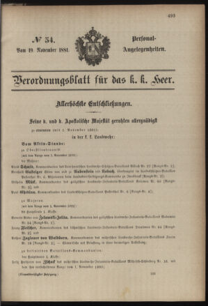 Kaiserlich-königliches Armee-Verordnungsblatt: Personal-Angelegenheiten 18811119 Seite: 1