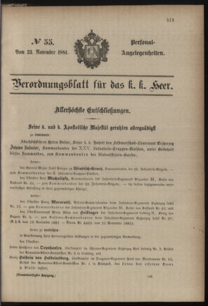 Kaiserlich-königliches Armee-Verordnungsblatt: Personal-Angelegenheiten 18811123 Seite: 1