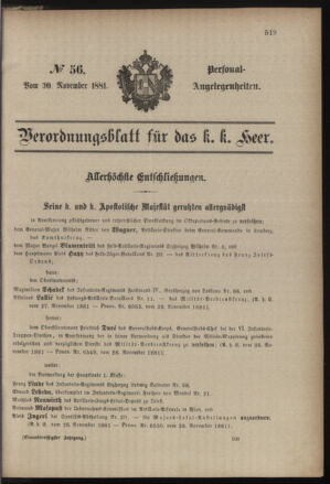 Kaiserlich-königliches Armee-Verordnungsblatt: Personal-Angelegenheiten 18811130 Seite: 1