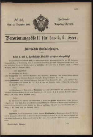 Kaiserlich-königliches Armee-Verordnungsblatt: Personal-Angelegenheiten 18811215 Seite: 1