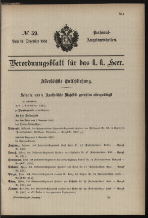 Kaiserlich-königliches Armee-Verordnungsblatt: Personal-Angelegenheiten 18811217 Seite: 1