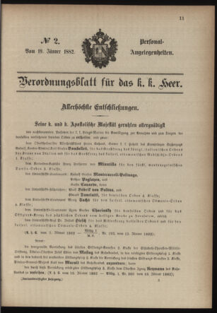 Kaiserlich-königliches Armee-Verordnungsblatt: Personal-Angelegenheiten 18820119 Seite: 1