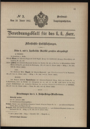 Kaiserlich-königliches Armee-Verordnungsblatt: Personal-Angelegenheiten 18820124 Seite: 1