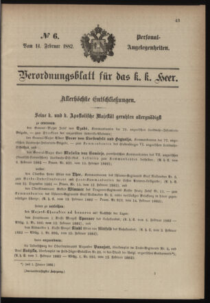 Kaiserlich-königliches Armee-Verordnungsblatt: Personal-Angelegenheiten 18820214 Seite: 1