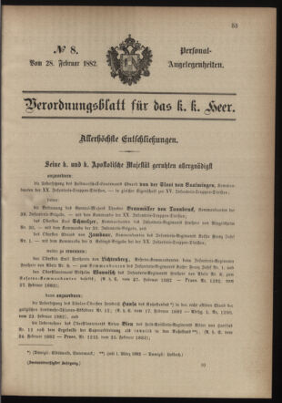 Kaiserlich-königliches Armee-Verordnungsblatt: Personal-Angelegenheiten 18820228 Seite: 1