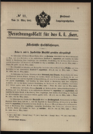 Kaiserlich-königliches Armee-Verordnungsblatt: Personal-Angelegenheiten 18820324 Seite: 1