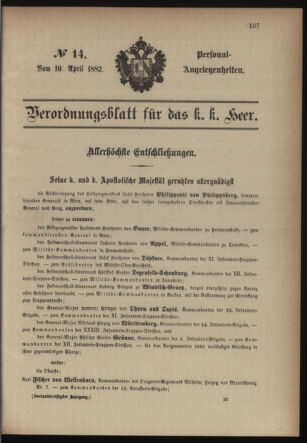 Kaiserlich-königliches Armee-Verordnungsblatt: Personal-Angelegenheiten 18820410 Seite: 1