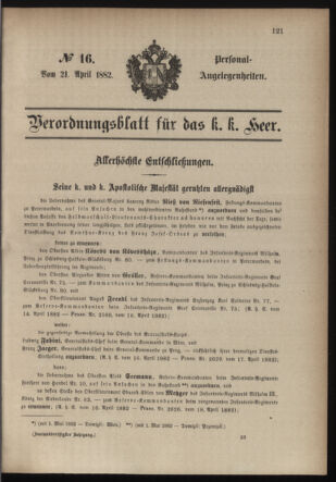 Kaiserlich-königliches Armee-Verordnungsblatt: Personal-Angelegenheiten 18820421 Seite: 1