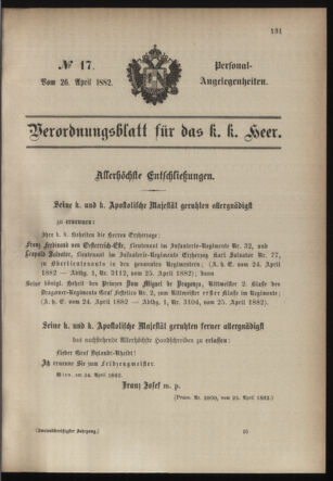 Kaiserlich-königliches Armee-Verordnungsblatt: Personal-Angelegenheiten 18820426 Seite: 1