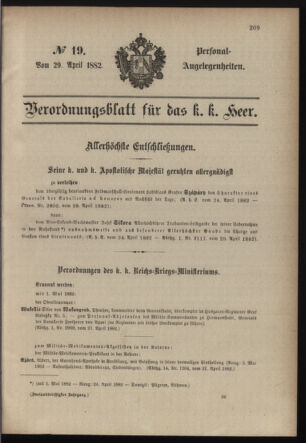 Kaiserlich-königliches Armee-Verordnungsblatt: Personal-Angelegenheiten 18820429 Seite: 1