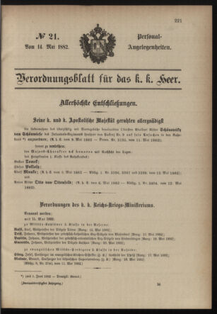 Kaiserlich-königliches Armee-Verordnungsblatt: Personal-Angelegenheiten 18820514 Seite: 1