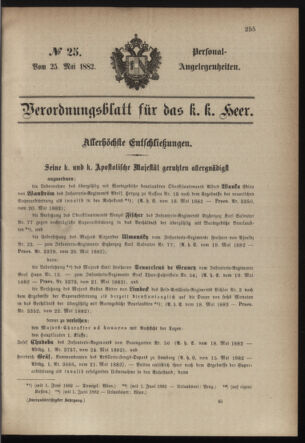 Kaiserlich-königliches Armee-Verordnungsblatt: Personal-Angelegenheiten 18820525 Seite: 1