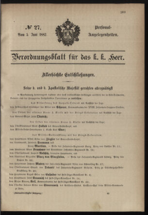 Kaiserlich-königliches Armee-Verordnungsblatt: Personal-Angelegenheiten 18820605 Seite: 1