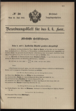 Kaiserlich-königliches Armee-Verordnungsblatt: Personal-Angelegenheiten 18820624 Seite: 1