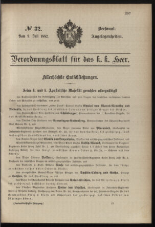 Kaiserlich-königliches Armee-Verordnungsblatt: Personal-Angelegenheiten 18820709 Seite: 1