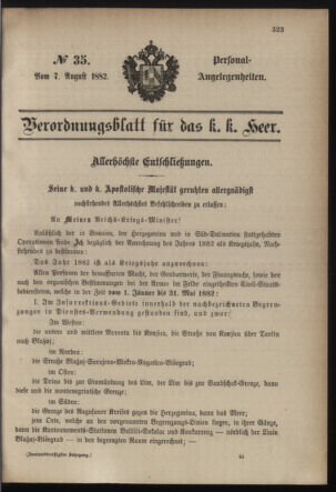 Kaiserlich-königliches Armee-Verordnungsblatt: Personal-Angelegenheiten 18820807 Seite: 1