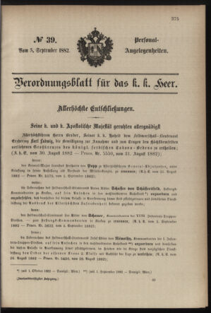 Kaiserlich-königliches Armee-Verordnungsblatt: Personal-Angelegenheiten 18820905 Seite: 1