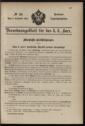 Kaiserlich-königliches Armee-Verordnungsblatt: Personal-Angelegenheiten 18820909 Seite: 1