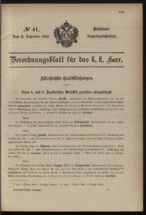 Kaiserlich-königliches Armee-Verordnungsblatt: Personal-Angelegenheiten 18820915 Seite: 1