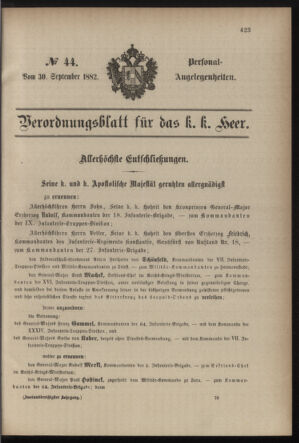 Kaiserlich-königliches Armee-Verordnungsblatt: Personal-Angelegenheiten 18820930 Seite: 1