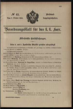 Kaiserlich-königliches Armee-Verordnungsblatt: Personal-Angelegenheiten 18821008 Seite: 1