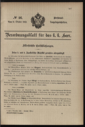 Kaiserlich-königliches Armee-Verordnungsblatt: Personal-Angelegenheiten 18821011 Seite: 1