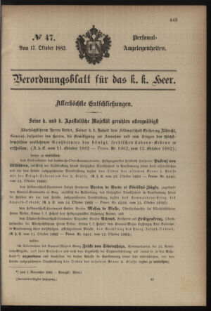 Kaiserlich-königliches Armee-Verordnungsblatt: Personal-Angelegenheiten 18821017 Seite: 1