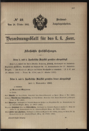 Kaiserlich-königliches Armee-Verordnungsblatt: Personal-Angelegenheiten 18821028 Seite: 1