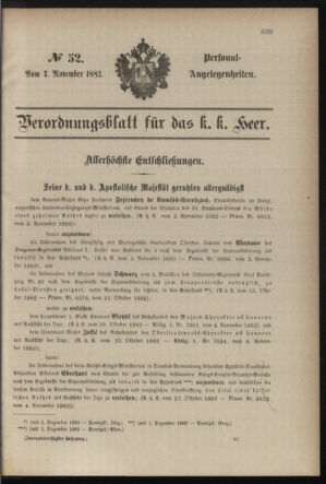 Kaiserlich-königliches Armee-Verordnungsblatt: Personal-Angelegenheiten 18821107 Seite: 1