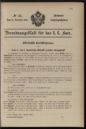 Kaiserlich-königliches Armee-Verordnungsblatt: Personal-Angelegenheiten 18821124 Seite: 1