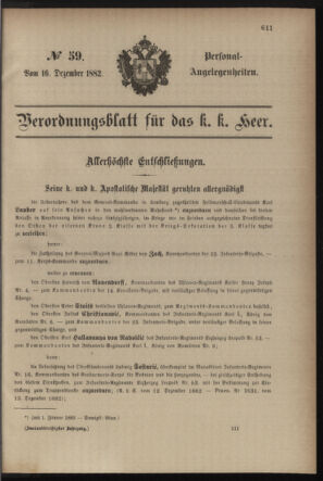 Kaiserlich-königliches Armee-Verordnungsblatt: Personal-Angelegenheiten 18821216 Seite: 1